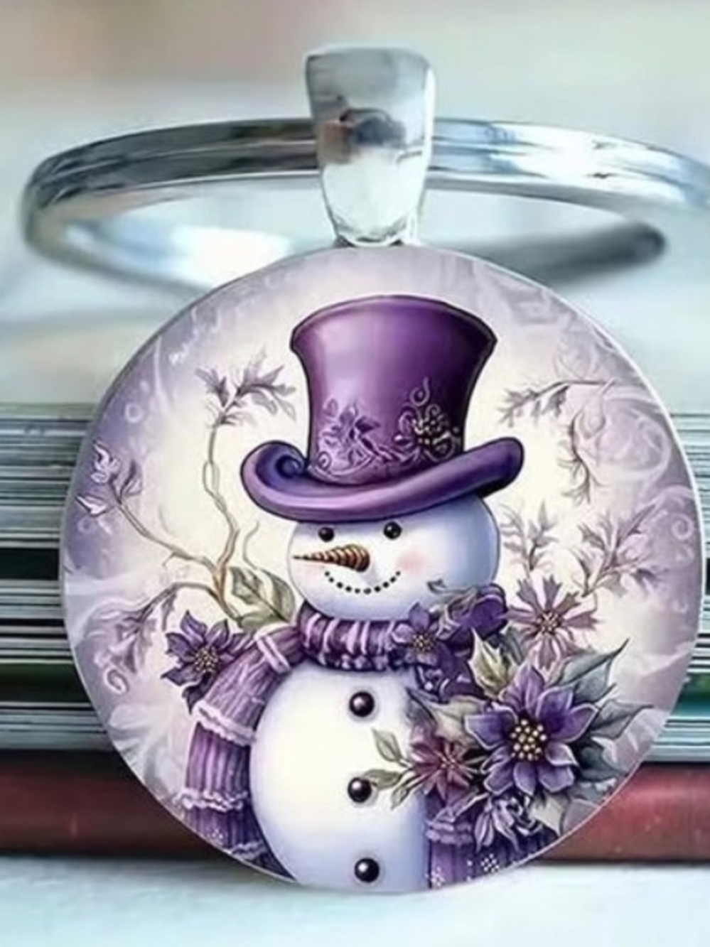 Purple Snowman Pendant Keychain